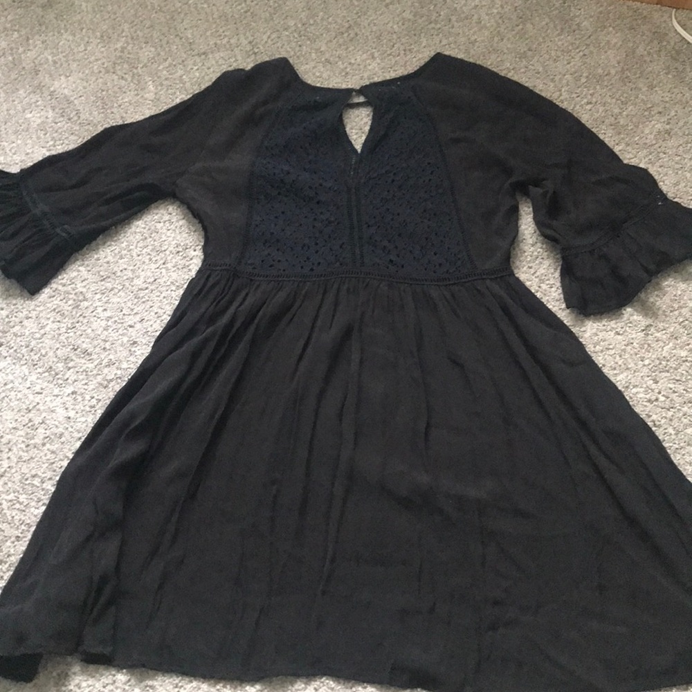 Dress with lace accents, bell sleeves, cottagecore